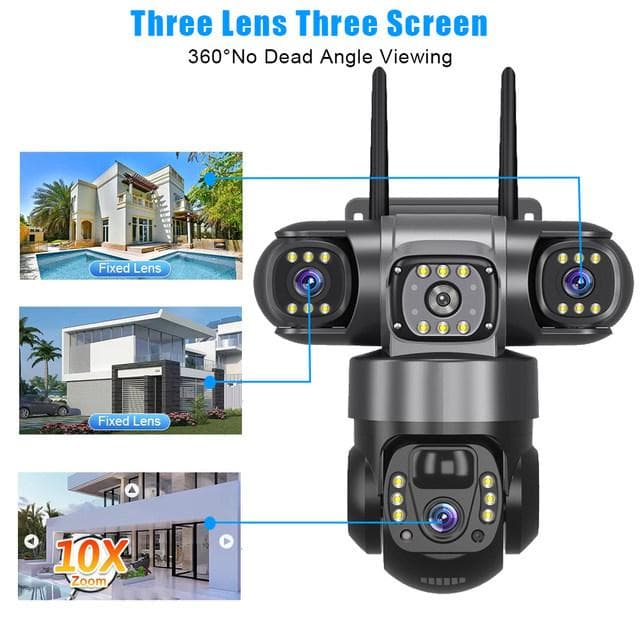 Solar WiFi Smart Camera 360° (3 lenses, 3 screens)