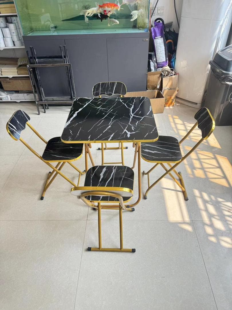 Folding Table & 4 Chairs Set 80×80 – Black