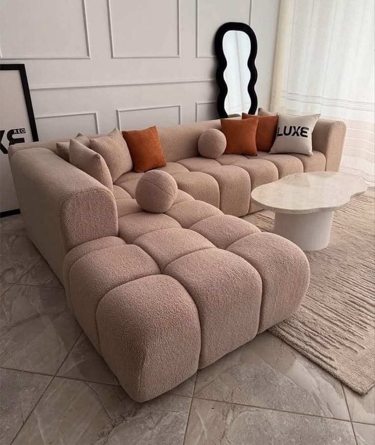 Blush Boucle Curved Sectional Sofa