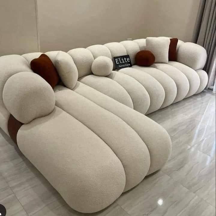 Cream Boucle Curved L-Shape Sofa