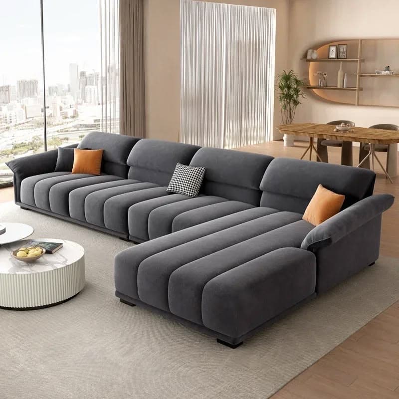 Dark Grey Velvet L-Shape Sectional with Chaise