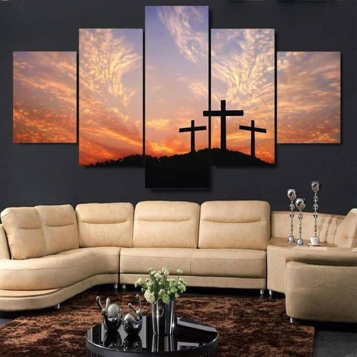 Three Crosses at Sunset – 5-Panel Canvas
