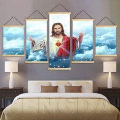 Jesus in the Clouds – 5-Panel Hanging Canvas
