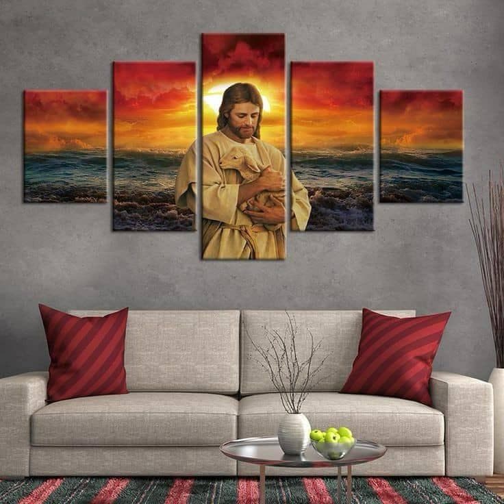 Jesus with the Lamb – 5-Panel Canvas