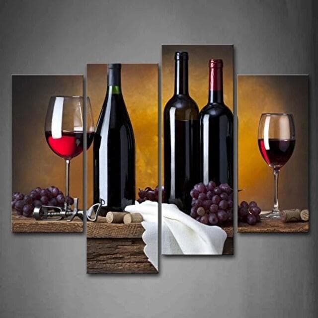 Wine Bottles & Glasses – 4-Panel Canvas