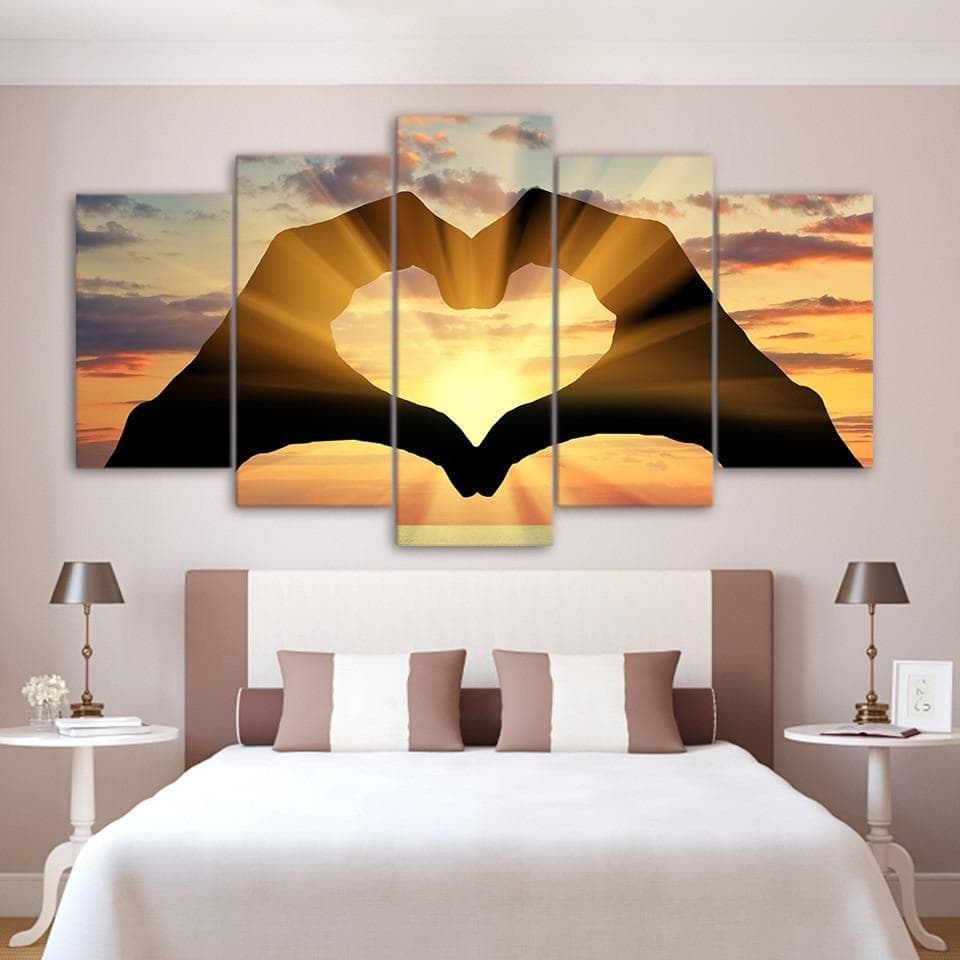 Heart Hands at Sunset – 5-Panel Canvas