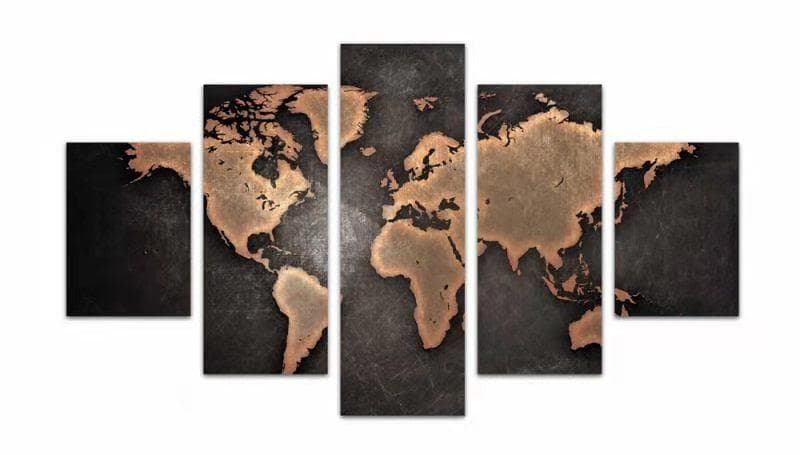 Vintage World Map – 5-Panel Canvas
