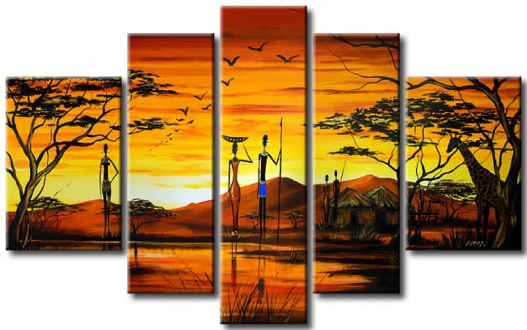 African Savanna Sunset – 5-Panel Canvas