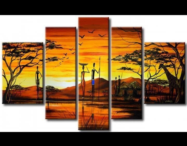 African Savanna Village – 5-Panel Canvas