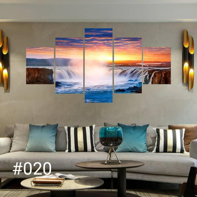 Waterfall at Sunrise – 5-Panel Canvas